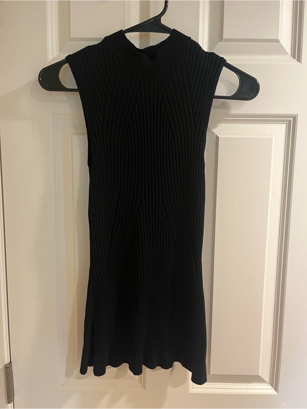 Sleeveless Black Ribbed Knit Mock Turtle Neck